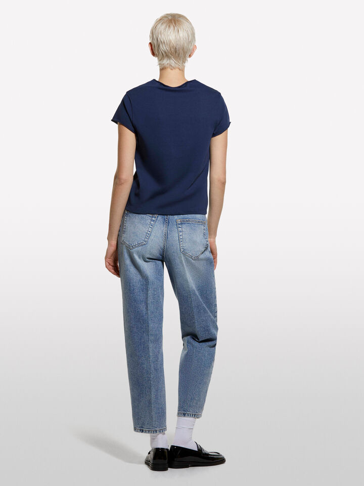 Dark blue t-shirt with halter neck - women's short sleeve t-shirts - Dark Blue | Sisley image number 2